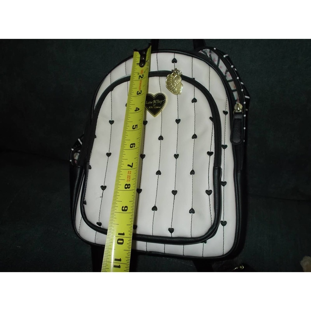 Betsey Johnson small backpack purse black and white with hearts